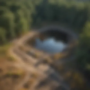 An aerial view of a remediated site showcasing ecological restoration.