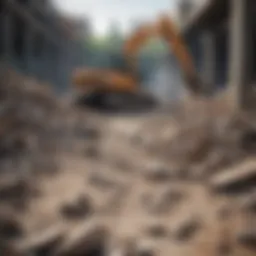 Construction site with debris ready for disposal