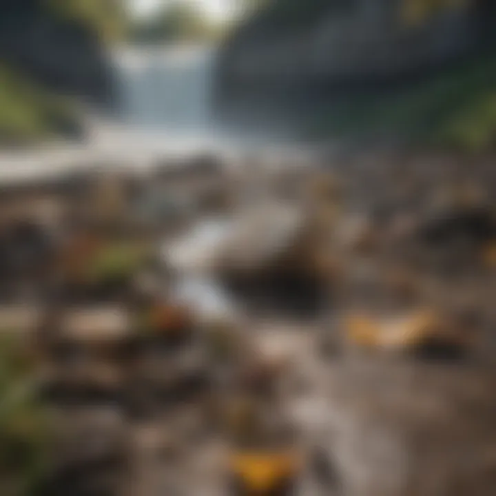 Close-up of litter and debris affecting the natural beauty of the falls.