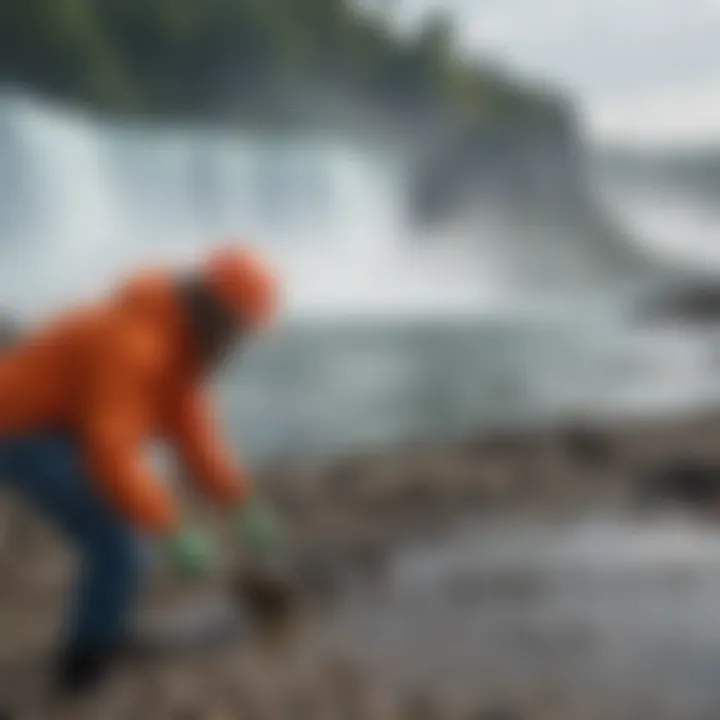 Local volunteers participating in a cleanup event at Niagara Falls.