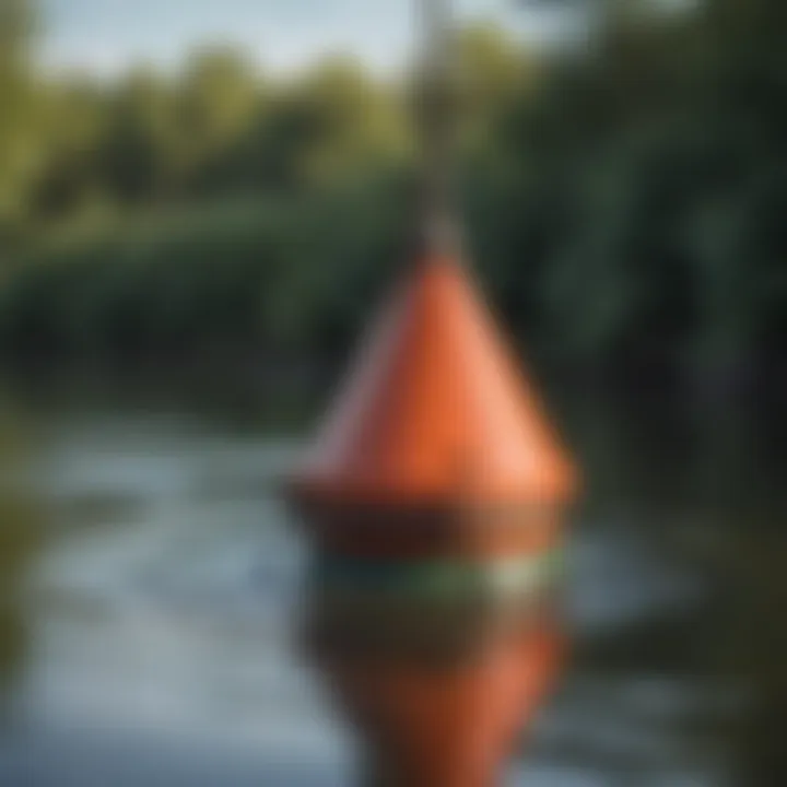 Close-up of a trotline buoy floating on water