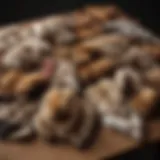 A visually striking display of various animal pelts arranged on a table, showcasing their texture and diversity.