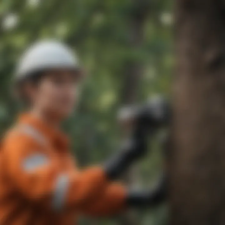 Arborist inspecting tree for trimming needs