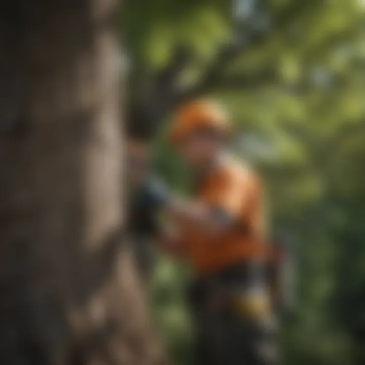 Arborist inspecting a tree for maintenance