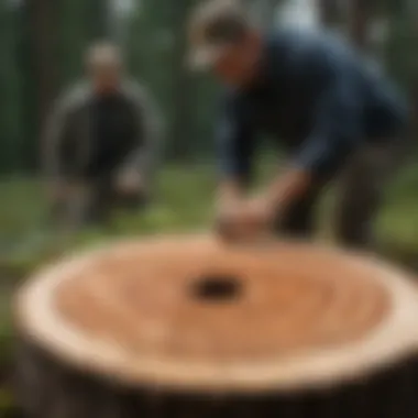 Arborist Inspecting Felled Tree Rings