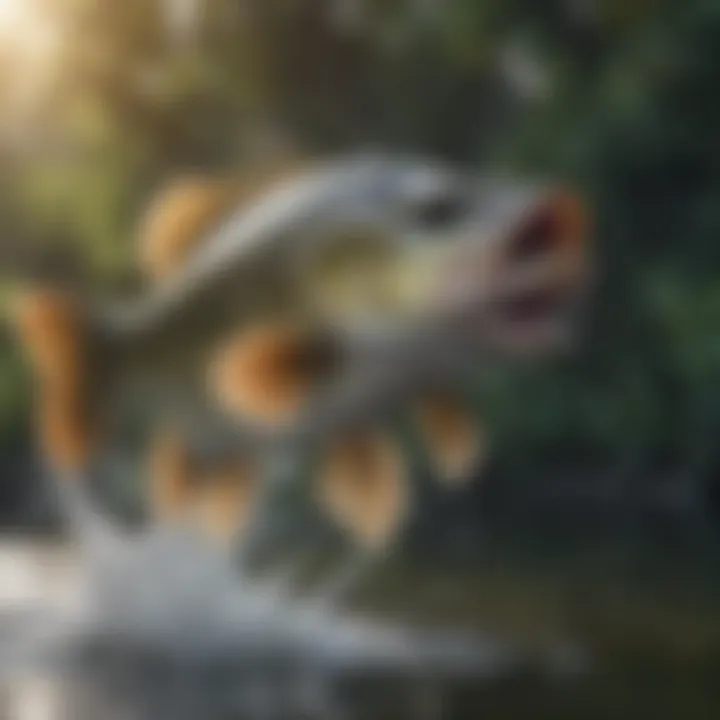 Close-up of a bass fish jumping out of water