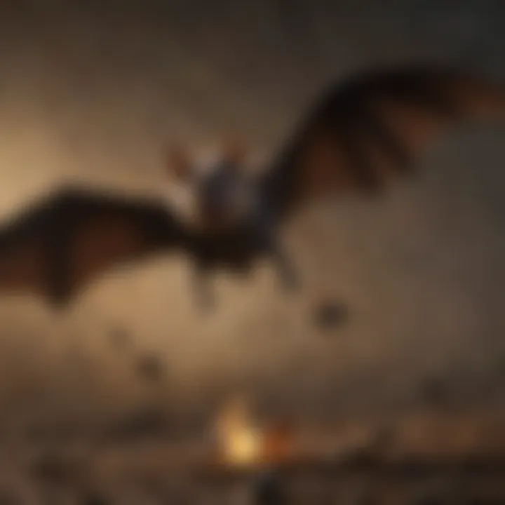 Close-up of bat consuming insects in flight