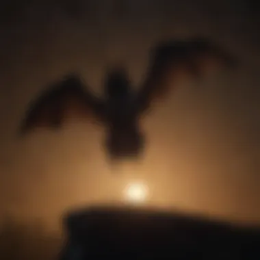 Mysterious silhouette of a bat in moonlight