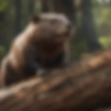 Natural Habitat Destruction Beaver Gnawing on Tree Bark