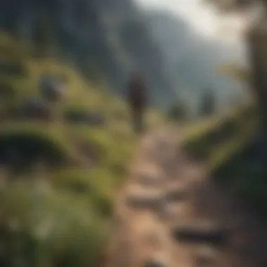 Person hiking on a peaceful mountain trail