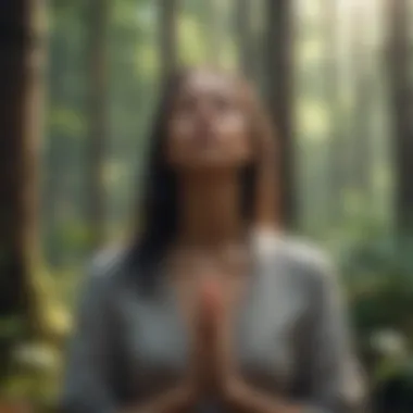 Woman meditating in serene forest setting