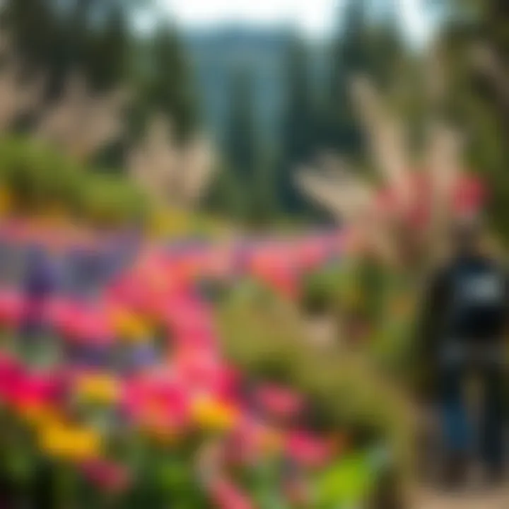 Vibrant wildflowers lining a hiking path