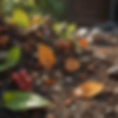 Variety of compost materials including leaves and kitchen scraps