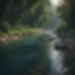A serene blue river winding through lush greenery