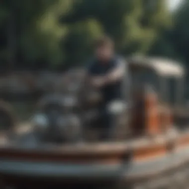 Experienced boat sitter inspecting engine