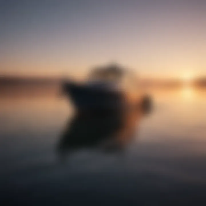 Sleek boat on calm waters at sunset