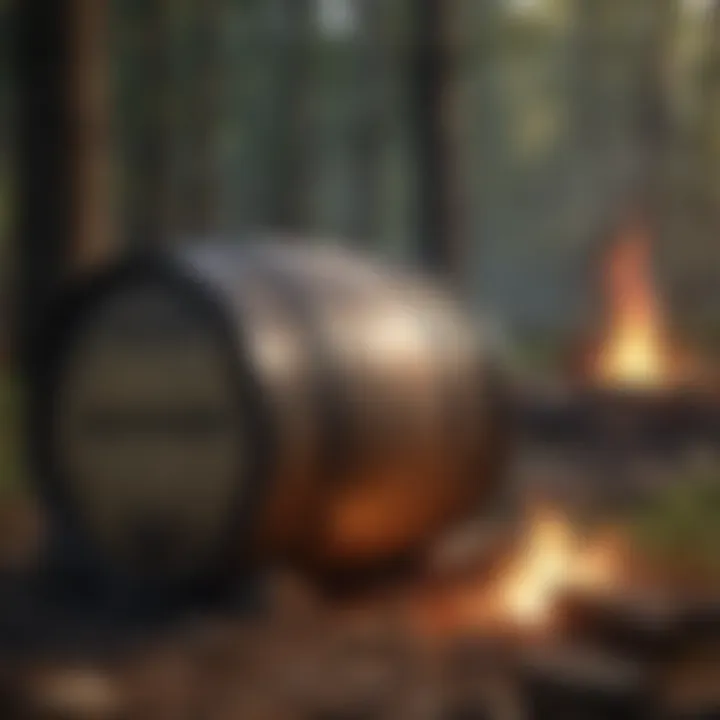 Burn barrel reducing waste volume with forest backdrop