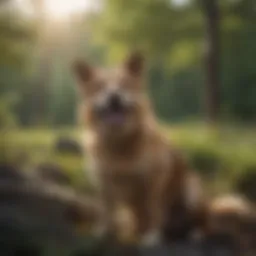 A scenic view of the Catskills with a dog enjoying the outdoors