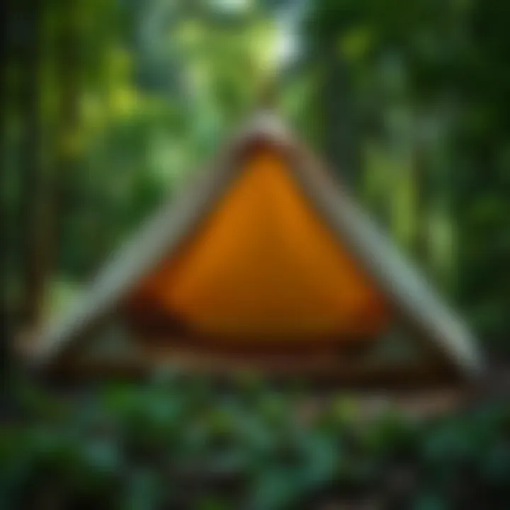Cozy Tent in Lush Forest A cozy tent set up in a lush green forest, ideal for spring adventures.