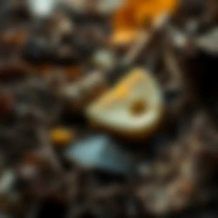 A close-up view of decomposed materials inside a compost pile, showcasing the transformation process.