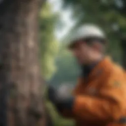 A professional arborist assessing a tree's health