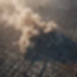 Aerial view of urban area with visible air pollution