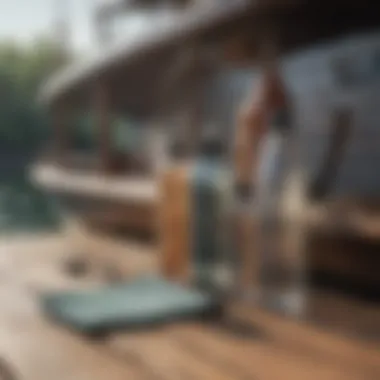 Eco-friendly cleaning supplies arranged neatly on a boat deck