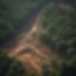 Aerial view of deforestation and its impact on climate.