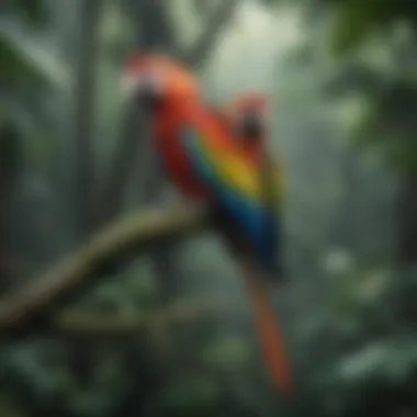 Vibrant Macaws Amidst Lush Rainforest Colorful Macaw Birds Perched in Rainforest