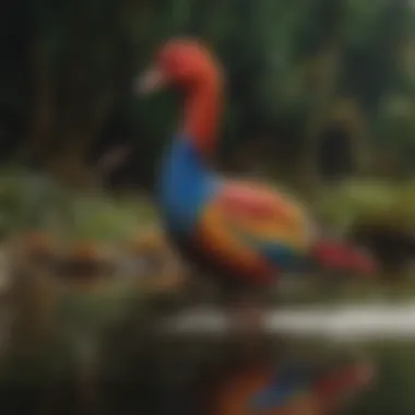 Colorful waterfowl showcasing vibrant plumage by the water's edge