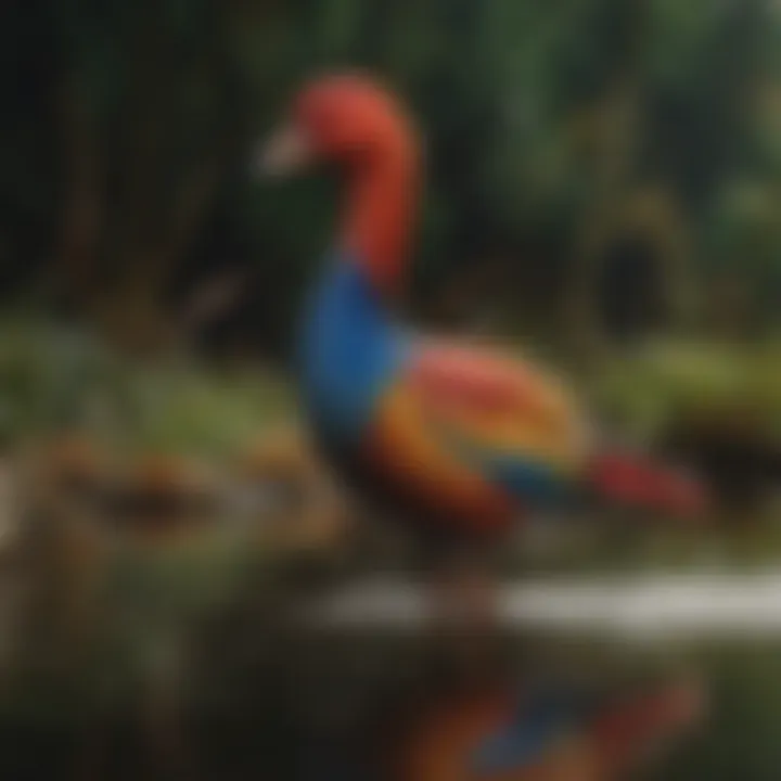 Colorful waterfowl showcasing vibrant plumage by the water's edge