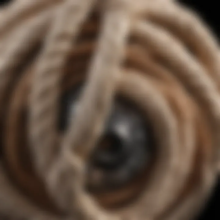 A close-up of various fishing knots displayed on a fishing line
