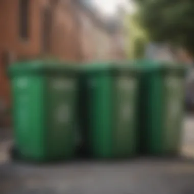 Community members utilizing green recycling containers in a public area