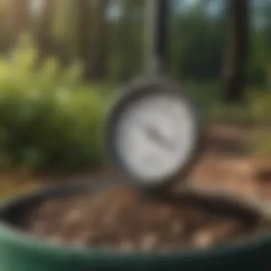 Monitoring Compost Temperature With Thermometer Compost thermometer checking temperature in a bin
