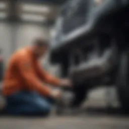 Mechanic inspecting heavy truck engine