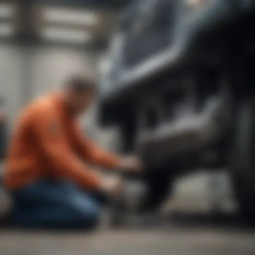 Mechanic inspecting heavy truck engine