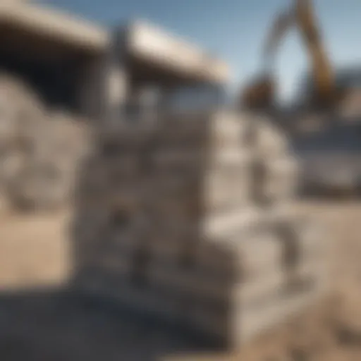 A detailed view of recycled concrete materials stacked in a construction site.