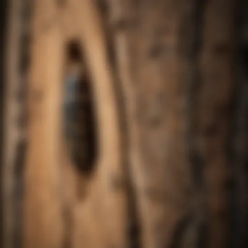 Close-up view of wood borer damage on timber
