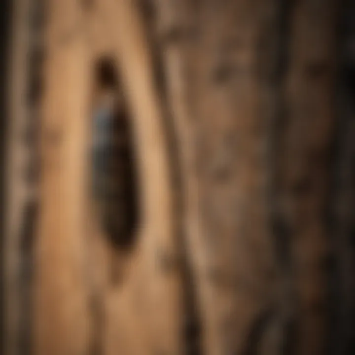 Close-up view of wood borer damage on timber