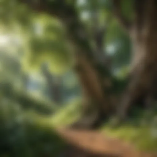 A lush green landscape showcasing a variety of tree species