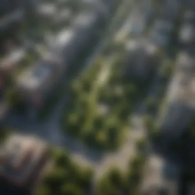 An aerial view of an urban area integrated with greenery