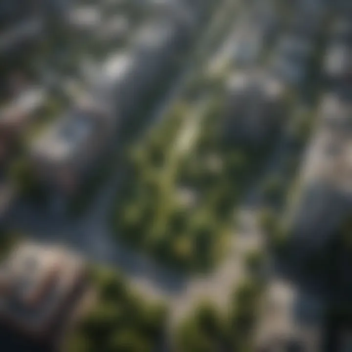An aerial view of an urban area integrated with greenery