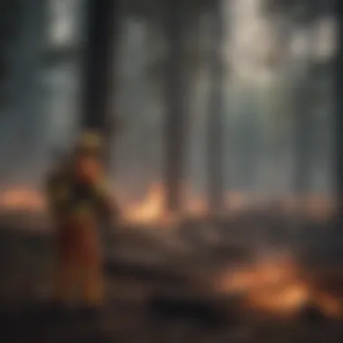 Wildfire Prevention Measures with Tree Cutting Firefighters conducting controlled burning in a forest with reduced tree density