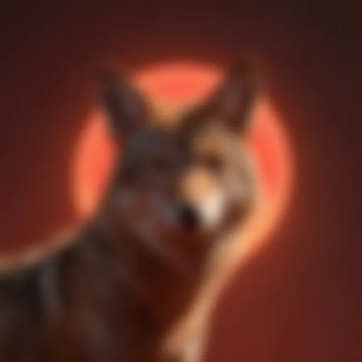 Coyote silhouetted against a red-hued backdrop