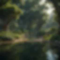 Beautiful pond surrounded by lush greenery