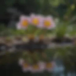 Vibrant creeping water primrose clinging to the water's edge