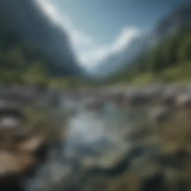 Crystal-clear river flowing amidst Swiss mountain backdrop