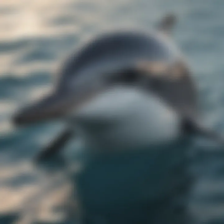 Curious dusky dolphin peeking above the ocean surface