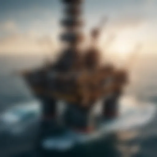 Aerial view of an oil drilling rig surrounded by ocean waters