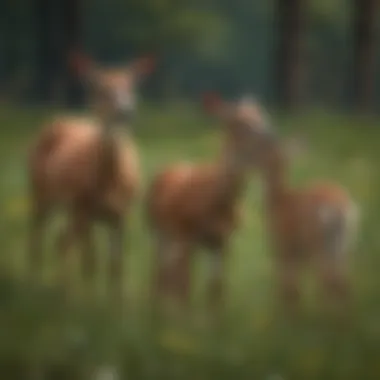 A Serene Moment: Doe and Fawn Gracefully Roaming the Meadow Deer Doe and Fawn in Meadow